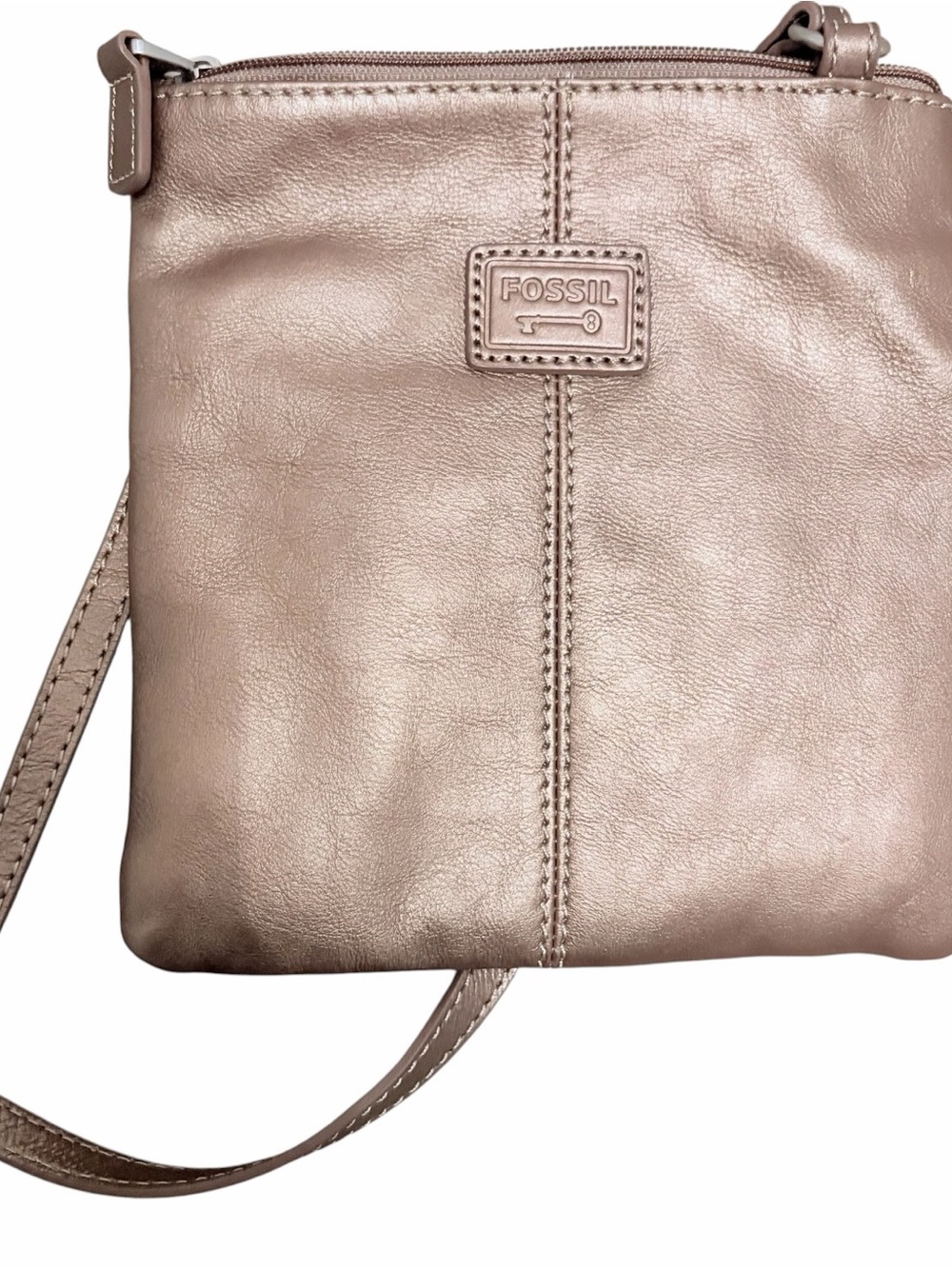 Fossil Metallic Rose Gold Leather Crossbody Bag Small Purse